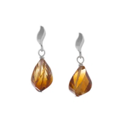 Jollz Jewellery Women's Sterling Silver Leaf & Twisted Madeira Citrine Earrings.