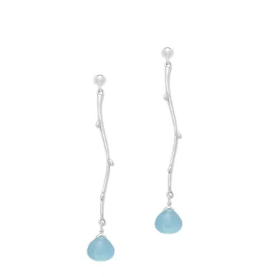 Jollz Jewellery Women's Sterling Silver Twig & Aquamarine Drop Earrings