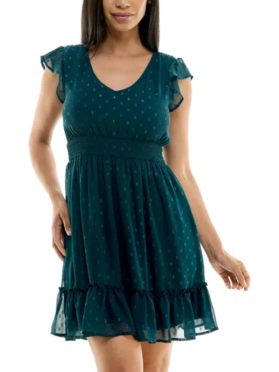 Jolt Juniors Womens Metallic Polka Dot Mini Dress In Green