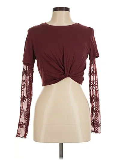 Pre-owned Jolt Long Sleeve Top Burgundy Keyhole Neckline Tops
