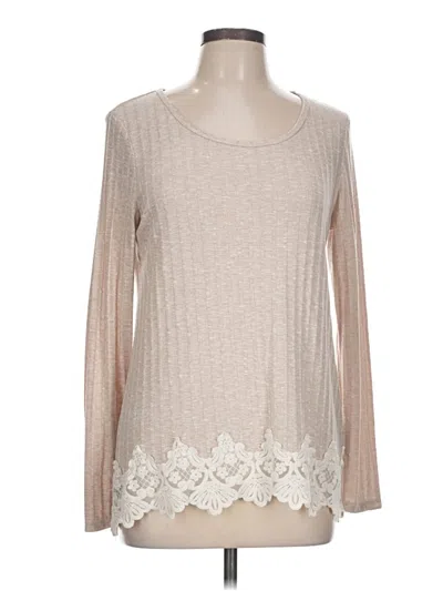 Pre-owned Jolt Long Sleeve Top Tan Scoop Neck Tops In Brown
