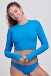 Jolyn Moana Long Sleeved Crop Rashguard Top In Ribbed Waterfalls In Multi