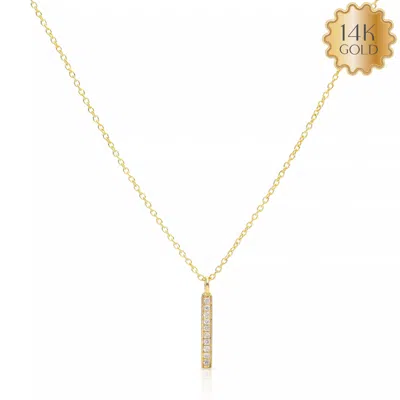 Pre-owned J.o.n 14k Gold 0.05 Ct Natural Diamond Minimal Bar Pendant Necklace-jewelzofny In White