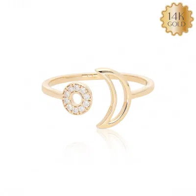 Pre-owned J.o.n 14k Gold 0.10 Ct Natural Diamobnd Crescent Moon Open Cuff Ring Size-3 To 8 Us In Yellow