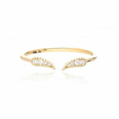 Pre-owned J.o.n 14k Gold 0.10 Ct Natural Diamond Leaf Cuff Open Ring Size-3 To 8us-jewelzofny In White