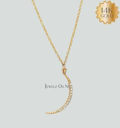 Pre-owned J.o.n 14k Gold 0.12 Ct. Genuine Diamond Crescent Moon Pendant Necklace Fine Jewelry In White