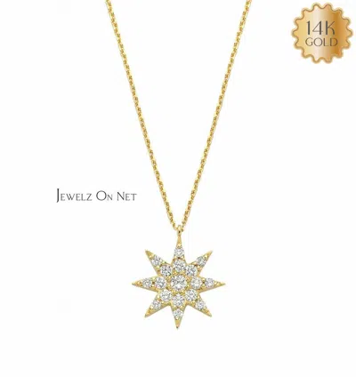 Pre-owned J.o.n 14k Gold 0.22 Ct Natural Diamond Star Charm Pendant Necklace-jewelzofny In White