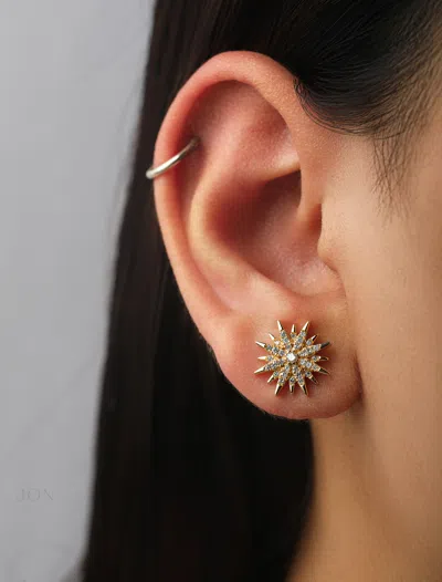 Pre-owned J.o.n 14k Gold 0.48 Ct Natural Diamond Starburst Design Studs Earrings-jewelzofny In Yellow
