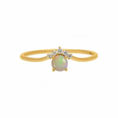 Pre-owned J.o.n 14k Gold Genuine Diamond And Opal Gemstone Dainty Stacking Ring Fine Jewelry In Yellow