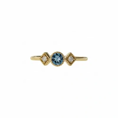 Pre-owned J.o.n 14k Gold Genuine Diamond And Aquamarine Gemstone Birthday Gift Ring Fine Jewelry In White