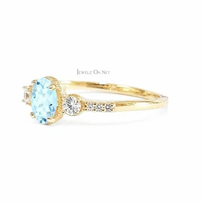 Pre-owned J.o.n 14k Gold Natural Diamond And Aquamarine Pre Engagement Fine Ring Arrival In White
