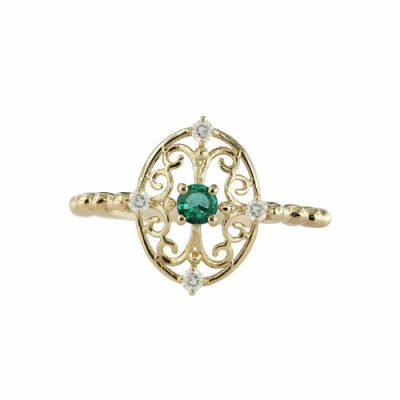 Pre-owned J.o.n 14k Gold Genuine Diamond And Emerald Gemstone Vintage Style Ring Fine Jewelry In Yellow