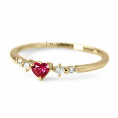 Pre-owned J.o.n 14k Gold Natural Diamond And Heart Shape Pink Tourmaline Ring-jewelzofny In White