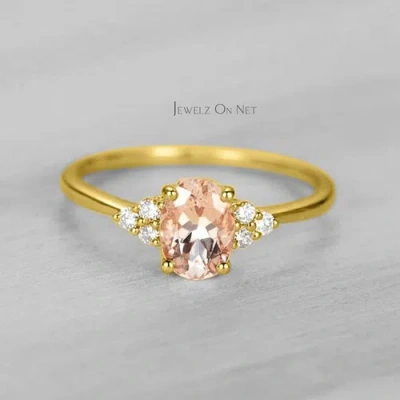 Pre-owned J.o.n 14k Gold Genuine Diamond And Morganite Gemstone Pre-engagement Ring Fine Jewelry In White