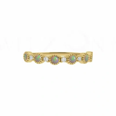 Pre-owned J.o.n 14k Gold Genuine Diamond And Opal Gemstone Engagement Ring Fine Jewelry In White