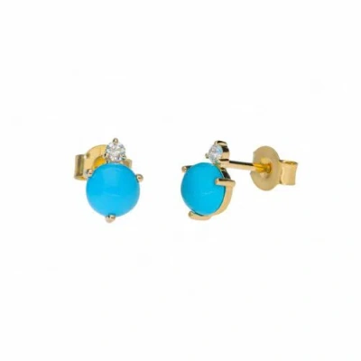 Pre-owned J.o.n 14k Gold Genuine Diamond And Turquoise Gemstone Stud Earrings Fine Jewelry In White