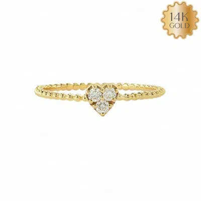 Pre-owned J.o.n 14k Gold Natural Diamond Love Heart Beaded Band Ring-jewelzofny In White