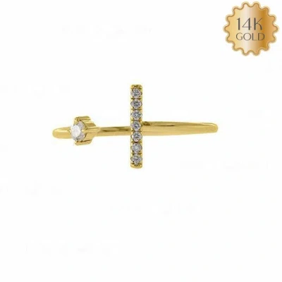 Pre-owned J.o.n 14k Gold Natural Diamond Open Cuff Bar Ring-jewelzofny In Yellow