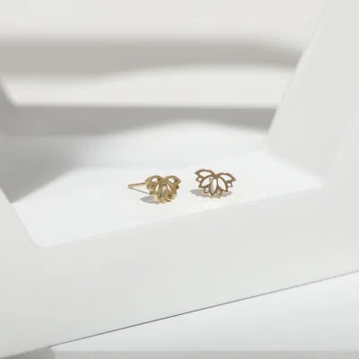 Pre-owned J.o.n 14k Solid Gold - Minimalist Lotus Floral Nature Love Studs Earrings-jewelzofny In Yellow