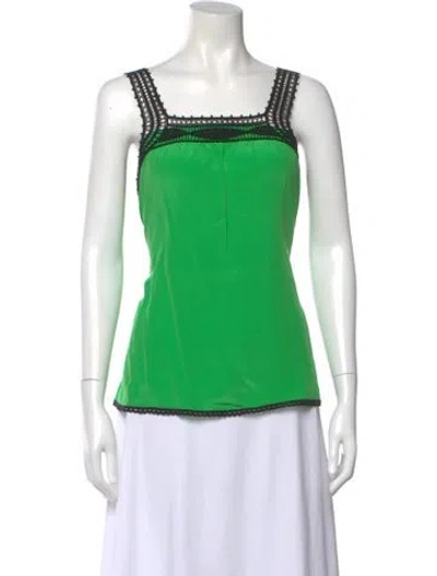 Pre-owned Jon Quil By Diane Samandi Silk Square Neckline Top In Green