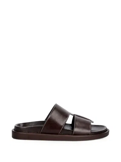 Jonak Paris Westminster Contrast-stitch Leather Sandals In Brown