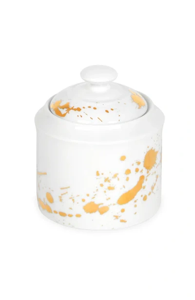 Jonathan Adler 1948 Sugar Bowl In White/gold Splatter