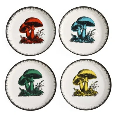 Jonathan Adler 6.5'' Porcelain China Appetizer Plate , Set Of 4 In Blue;black;white;green;yellow;orange