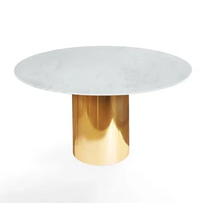 Jonathan Adler Alphaville 54" Genuine Marble Pedestal Dining Table In White