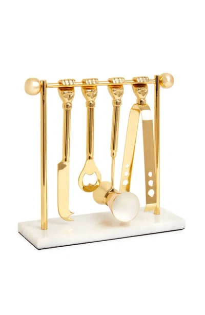 Jonathan Adler Barbell Barware Set In Gold