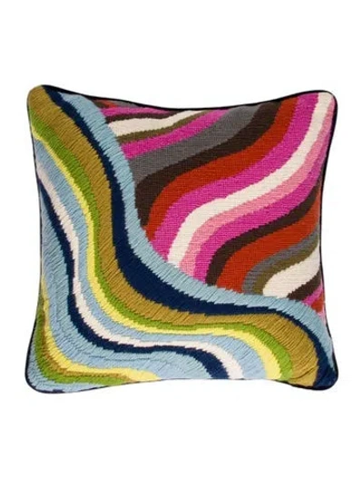Pre-owned Jonathan Adler Bargello Throw Pillow In Blue