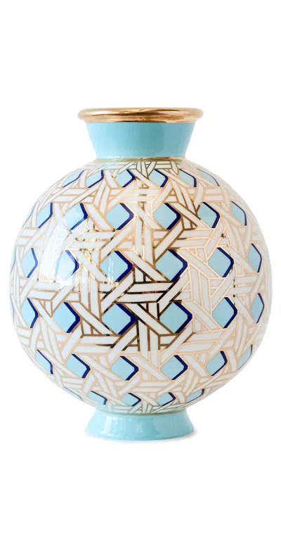 Jonathan Adler Basket Weave Round Vase Blue