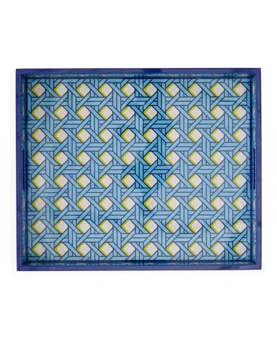 Jonathan Adler Basketweave 17" Lacquer Tray In Blue