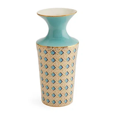 Jonathan Adler Basketweave Cuff Vase In Light Blue,gold,ivory