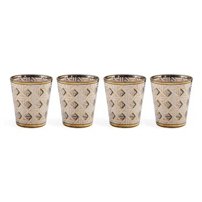 Jonathan Adler Basketweave Glassware Set In Black,white,gold