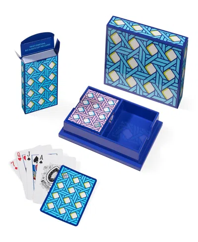 Jonathan Adler Basketweave Lacquer Card Set In Blue
