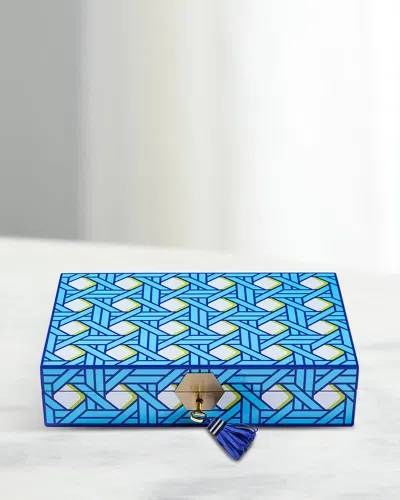 Jonathan Adler Basketweave Lacquer Jewelry Box In Blue