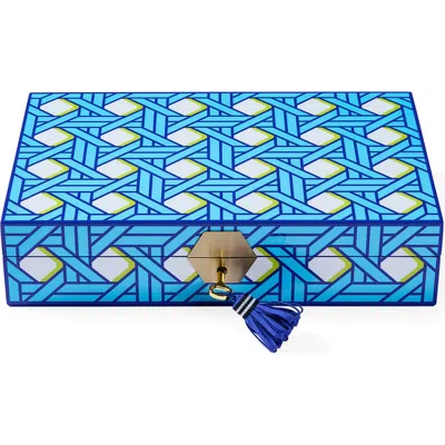 Jonathan Adler Basketweave Lacquer Jewelry Box In Blue/white/lime