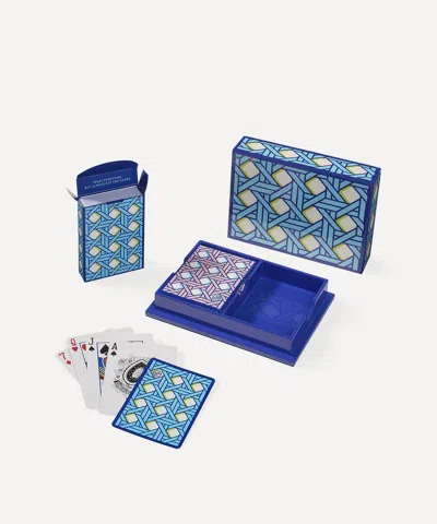 Jonathan Adler Basketweave Lacquer Playing Cards Set In Blue