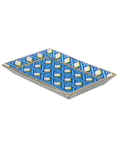 Jonathan Adler Basketweave Rectangle Tray In Blue