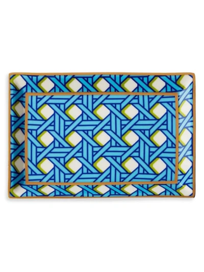 Jonathan Adler Basketweave Rectangle Tray In Blue