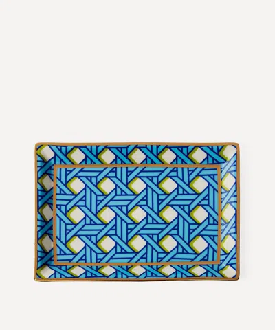 Jonathan Adler Basketweave Rectangle Tray In Blue