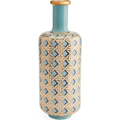 Jonathan Adler Basketweave Tall Bottle Vase In Light Blue/gold
