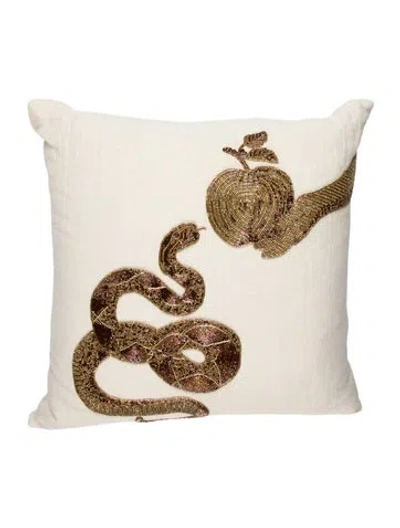 Pre-owned Jonathan Adler Beaded Snake And Apple Throw Pillow In Neutral