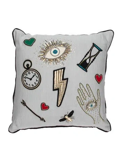 Pre-owned Jonathan Adler Bijoux Scatter Throw Pillow In Blue