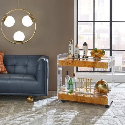 Jonathan Adler Bond Bar Cart In Natural Burled Mappa