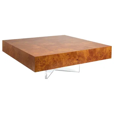 Pre-owned Jonathan Adler Bond Burled Wood And Lucite Cocktail Table In Brown