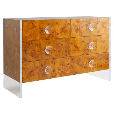 Pre-owned Jonathan Adler Bond Burled Wood Six-drawer Dresser In Brown