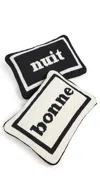 JONATHAN ADLER BONNE NUIT NEEDLEPOINT PILLOW SET BLACK/WHITE