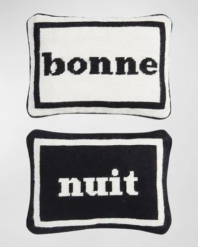 Jonathan Adler Bonne Nuit Needlepoint Pillows, Set Of 2 In Black