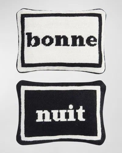 Jonathan Adler Bonne Nuit Needlepoint Pillow Set Black/white In Blackwhite